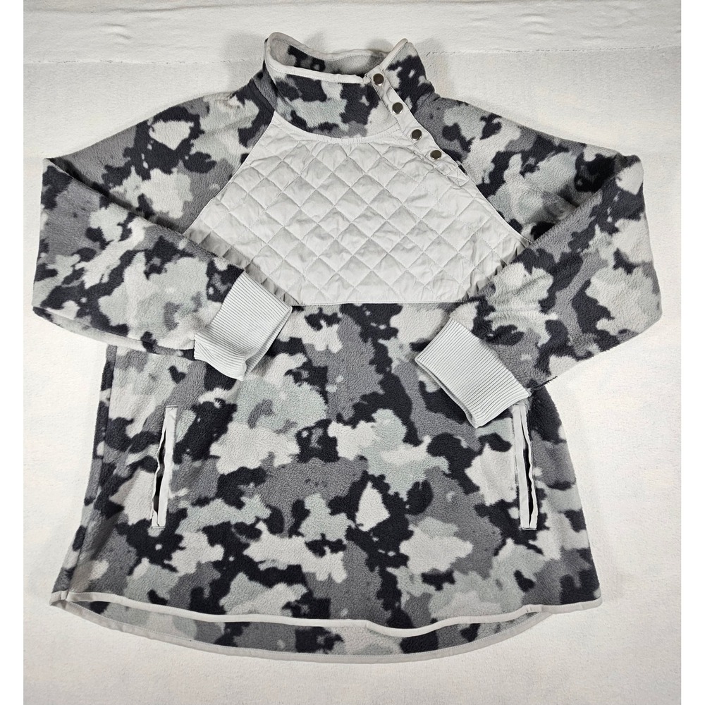 Kyodan Outdoor Womens XXL Grey Camo Fleece Quilted‎ Snap Neck Pullover Jacket